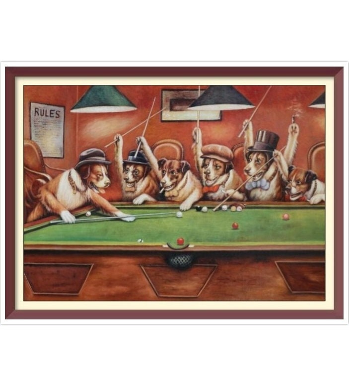 Vintage Dogs Playing Pool Cross Stitch Pattern: Cassius Coolidge (PDF Pattern)