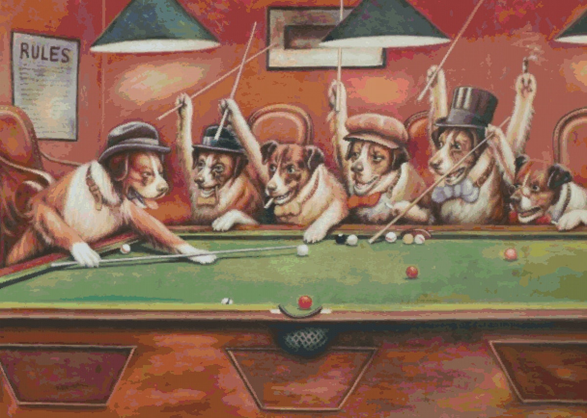 Vintage Dogs Playing Pool Cross Stitch Pattern: Cassius Coolidge (PDF Pattern) - Image 2