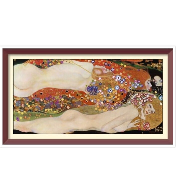 PDF Counted Vintage Cross Stitch Pattern - Water Serpents - Gustav Klimt 1904-1907 - Full Cross Stitches