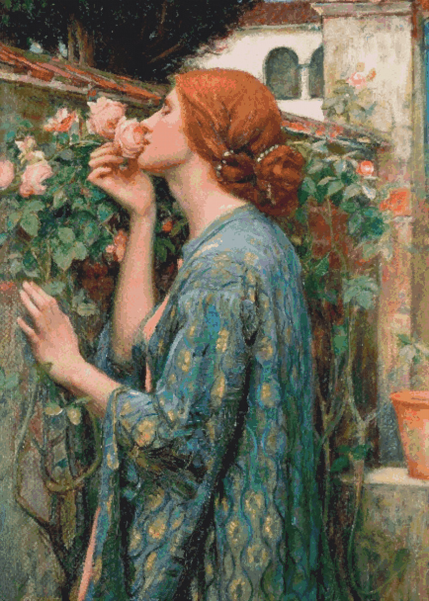 Vintage Cross Stitch Pattern: Waterhouse My Sweet Rose (PDF Download) - Image 2