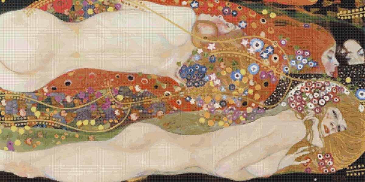PDF Counted Vintage Cross Stitch Pattern - Water Serpents - Gustav Klimt 1904-1907 - Full Cross Stitches - Image 2