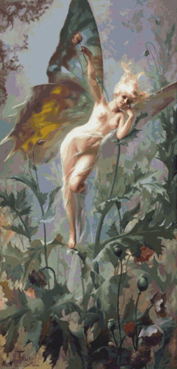 Vintage Poppy Fairy Cross Stitch Pattern: Falero Art (PDF Pattern) - Image 2