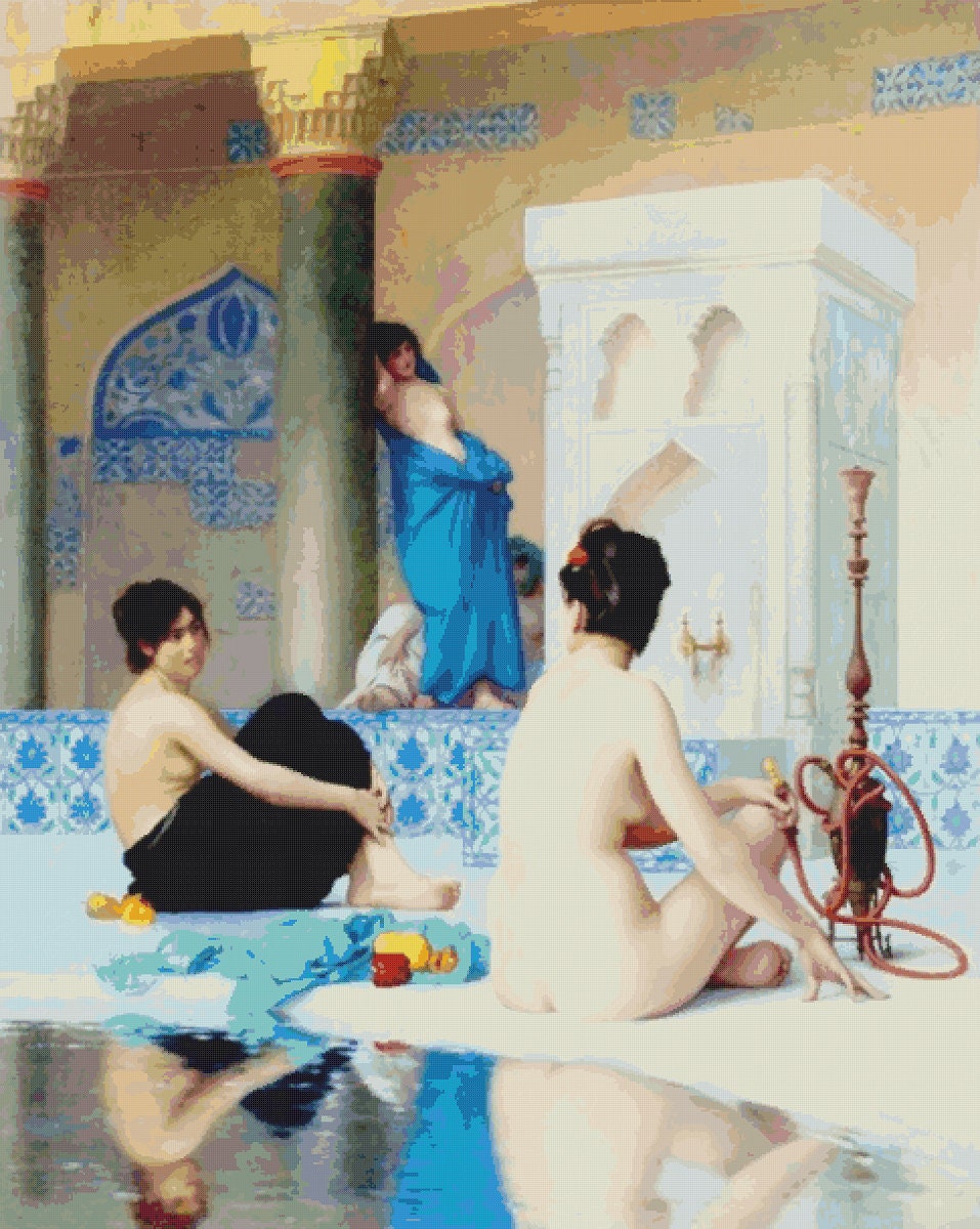 Vintage Cross Stitch Pattern: After the Bath by Gerome (PDF Download) - Image 2