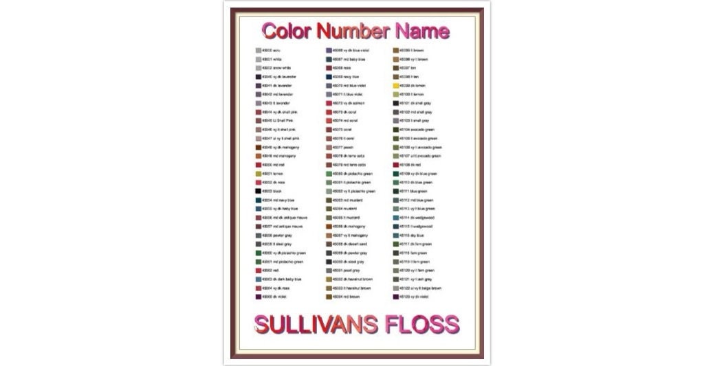 Sullivans Thread Color List: Cross Stitch Inventory Chart (PDF)