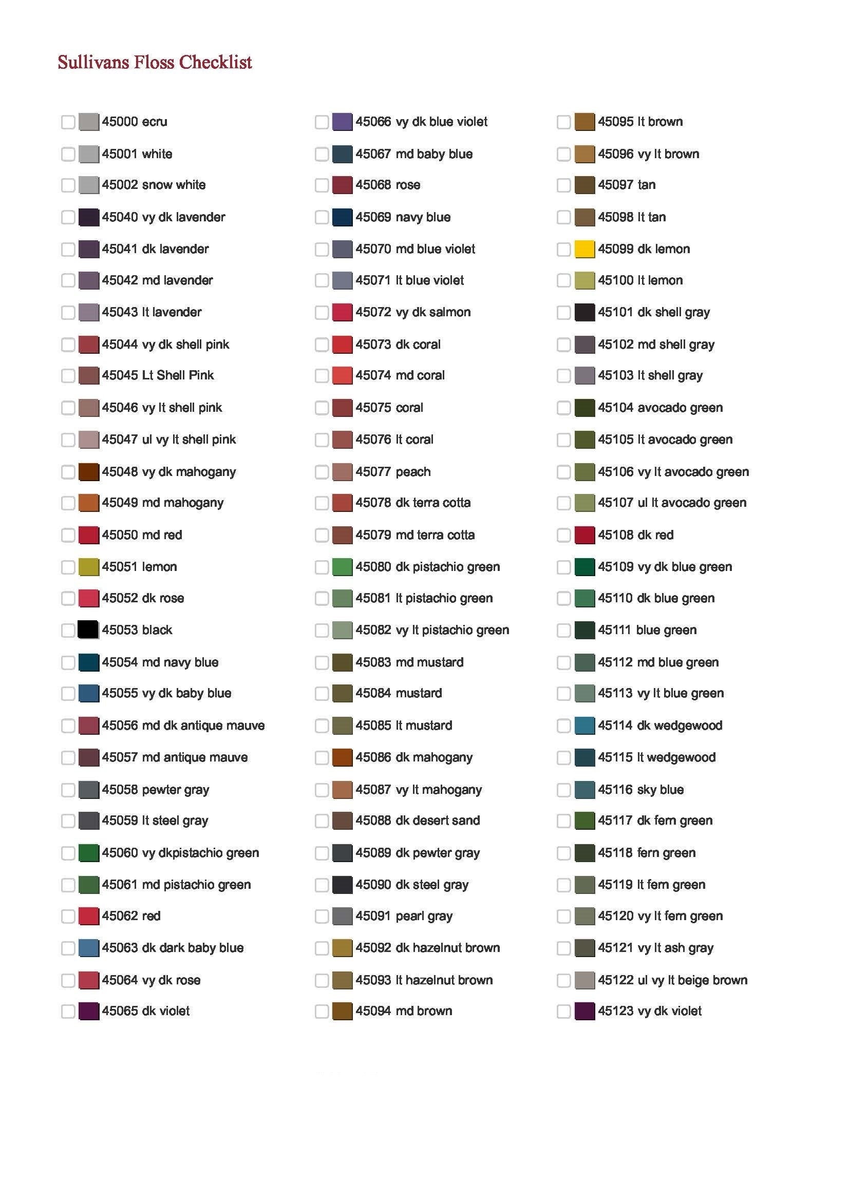Sullivans Thread Color List: Cross Stitch Inventory Chart (PDF) - Image 2