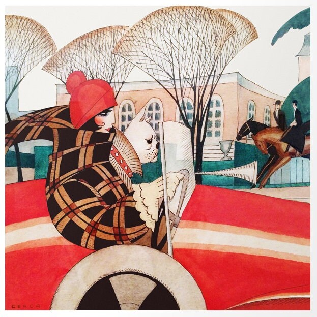 Gerda Wegener Cross Stitch Pattern: Girl and Pug in Car (PDF Pattern) - Image 2