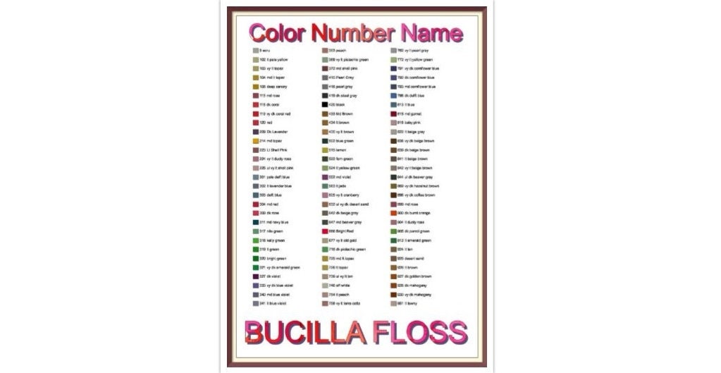 Bucilla Thread Color Chart: Cross Stitch Inventory (PDF)