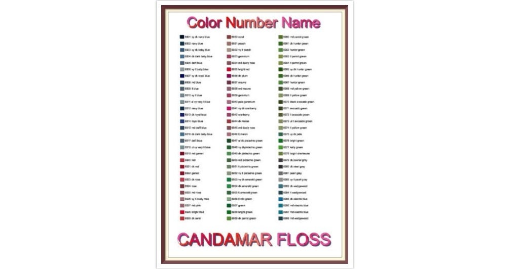 Candamar Thread Color List: Cross Stitch Chart Inventory (PDF)