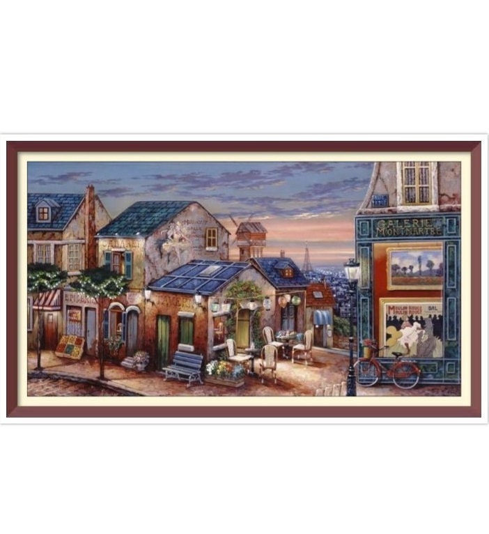 Street - Cross Stitch Pattern - PDF Counted Vintage Full Cross Stitches - 4 Sizes