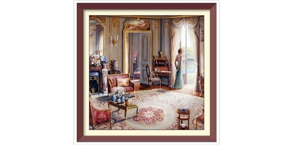 Living Room - Cross Stitch Pattern - PDF Counted Vintage Full Cross Stitches - 4 Sizes