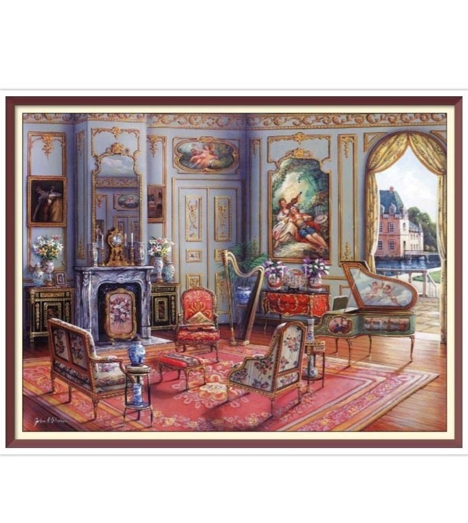 Living Room - Cross Stitch Pattern - PDF Counted Vintage Full Cross Stitches - 4 Sizes