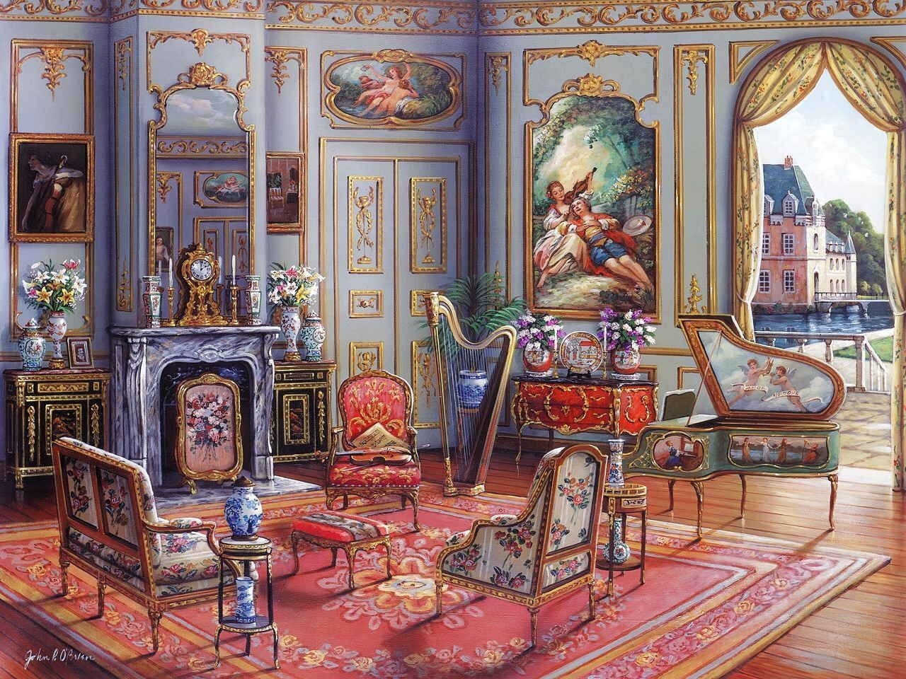 Living Room - Cross Stitch Pattern - PDF Counted Vintage Full Cross Stitches - 4 Sizes - Image 2