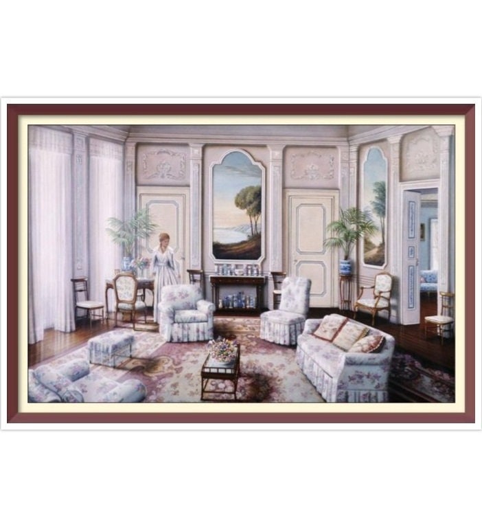 Living Room - Cross Stitch Pattern - PDF Counted Vintage Full Cross Stitches - 4 Sizes