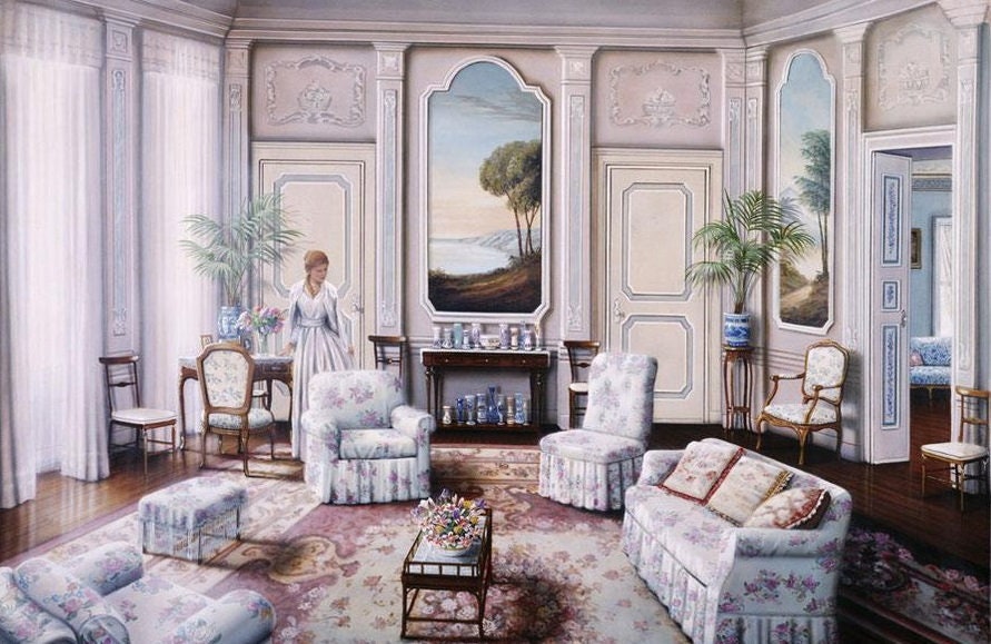 Living Room - Cross Stitch Pattern - PDF Counted Vintage Full Cross Stitches - 4 Sizes - Image 2