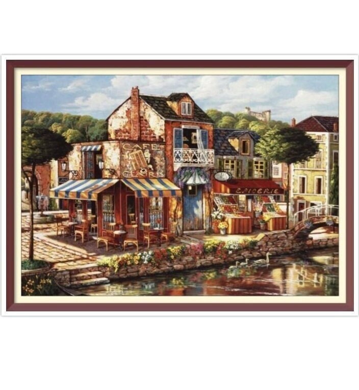Street - Cross Stitch Pattern - PDF Counted Vintage Full Cross Stitches - 4 Sizes