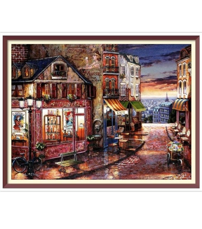 Cross Stitch Pattern Street PDF Counted Vintage Full Cross Stitches 4 Sizes