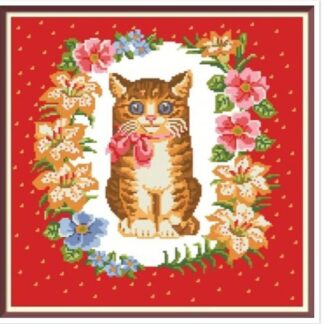 Kitten with Lilies Cross Stitch Pattern: Antique Berlin Embroidery (PDF)