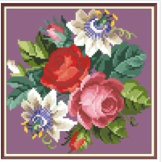 Passionflora and Roses Cross Stitch Pattern: Antique Berlin Embroidery (PDF)