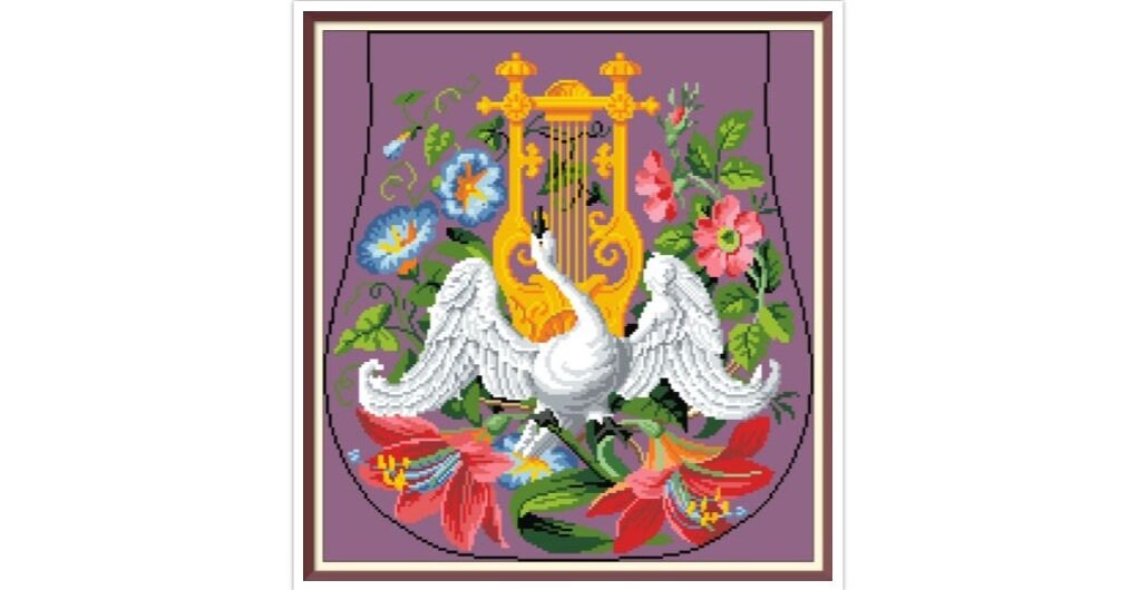 Swan and Flowers Cross Stitch Pattern: Antique Berlin Embroidery (PDF)