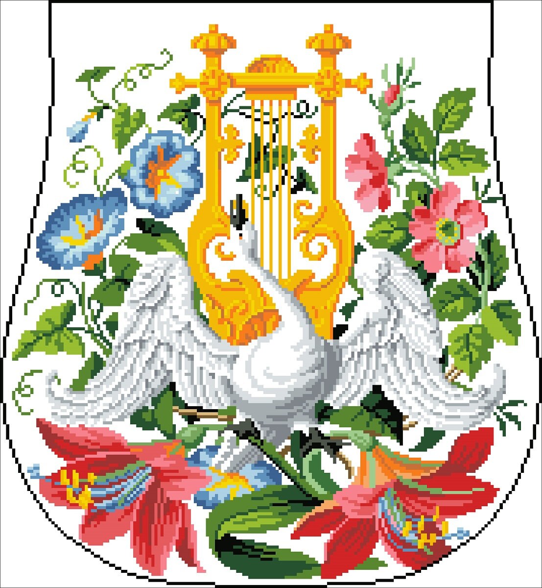 Swan and Flowers Cross Stitch Pattern: Antique Berlin Embroidery (PDF) - Image 2