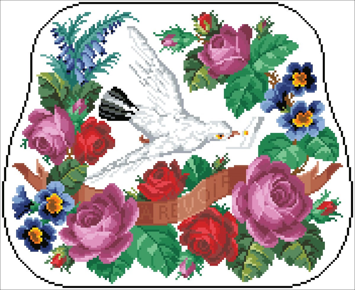 Floral Pigeon Cross Stitch Pattern: Antique Berlin Embroidery (PDF) - Image 2