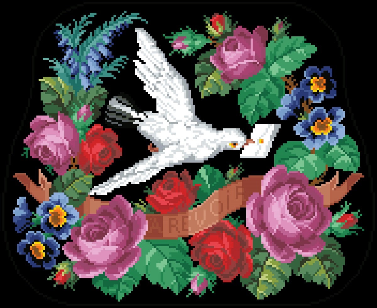 Floral Pigeon Cross Stitch Pattern: Antique Berlin Embroidery (PDF) - Image 3