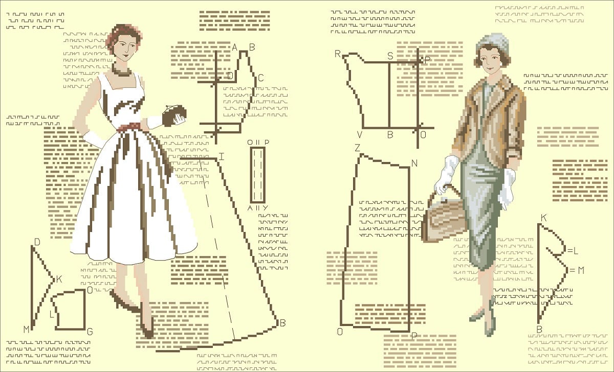 Vintage Cutting & Sewing Cross Stitch Pattern: Antique Design (PDF) - Image 3