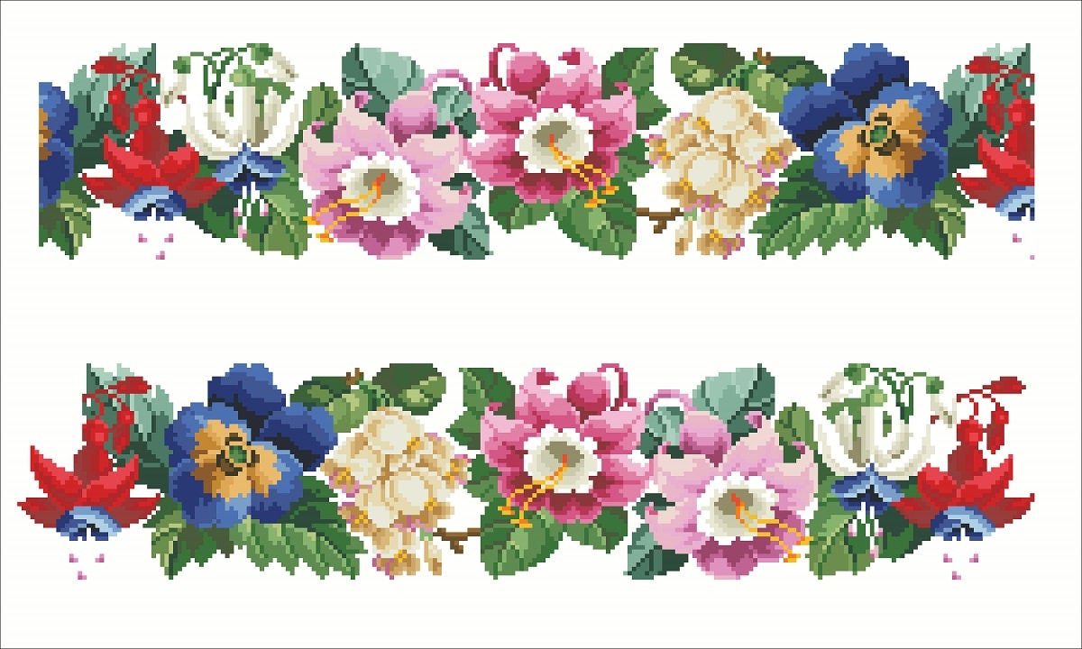 Antique Floral Border Cross Stitch Pattern: Berlin Embroidery (PDF) - Image 2