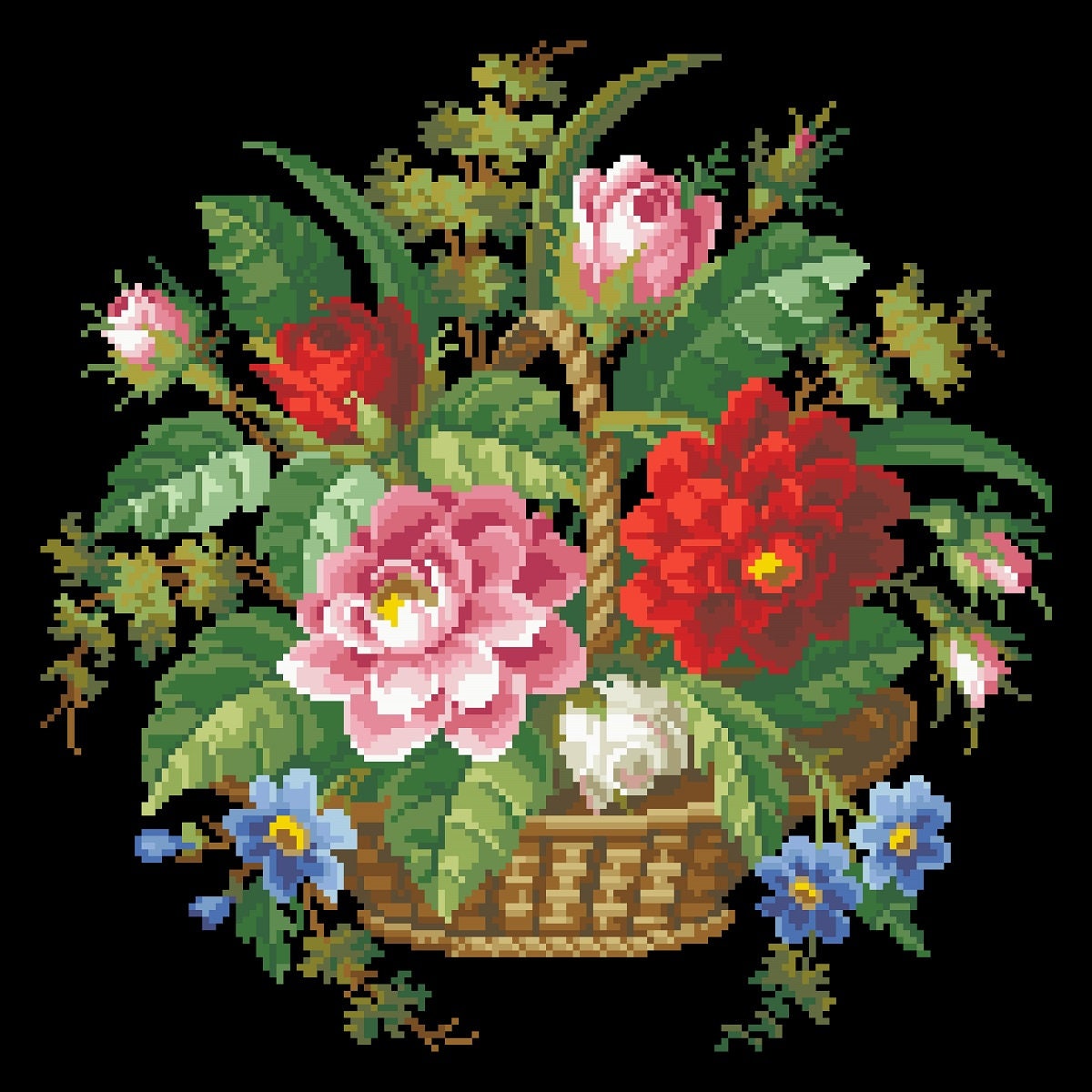 Antique Bouquet Cross Stitch Pattern: Berlin Embroidery (PDF) - Image 3