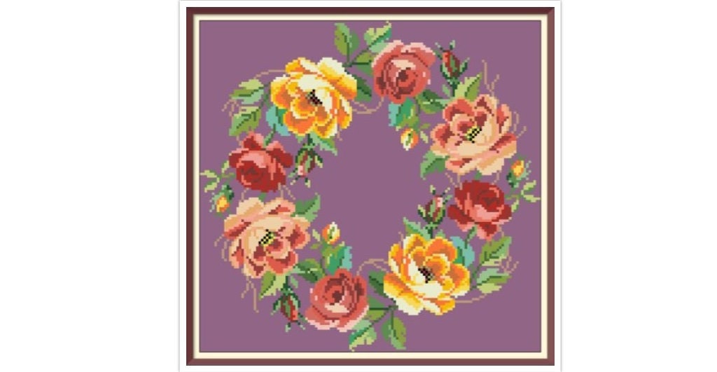 Flower Crown Cross Stitch Pattern: Antique Berlin Embroidery (PDF)