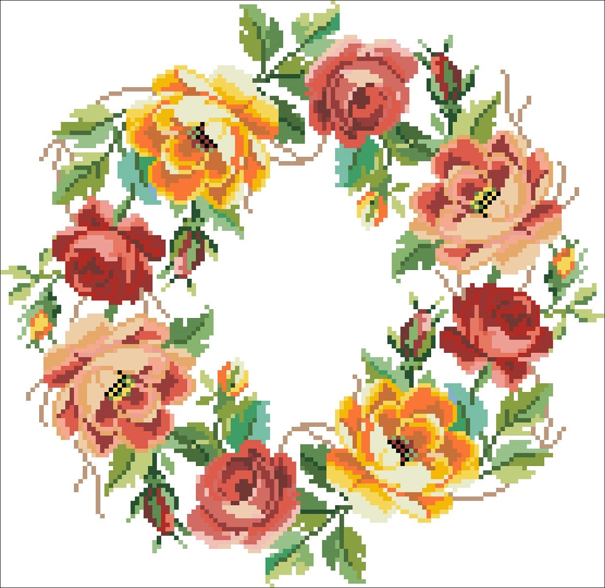 Flower Crown Cross Stitch Pattern: Antique Berlin Embroidery (PDF) - Image 2