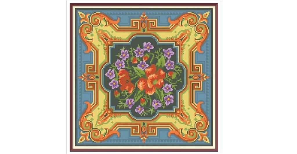 Antique Floral Cushion Cross Stitch Pattern: Berlin Embroidery (PDF)