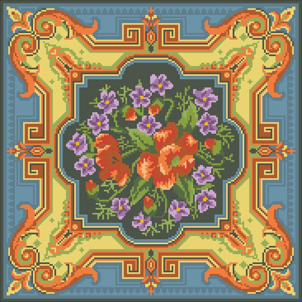 Antique Floral Cushion Cross Stitch Pattern: Berlin Embroidery (PDF) - Image 2