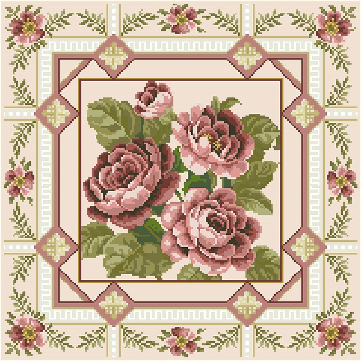 Victorian Roses Cross Stitch Pattern: Antique Bouquet Cushion (PDF Pattern) - Image 2