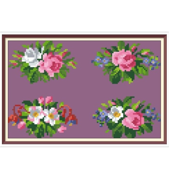 Miniature Bouquet Cross Stitch Pattern: Antique Berlin Embroidery (PDF)