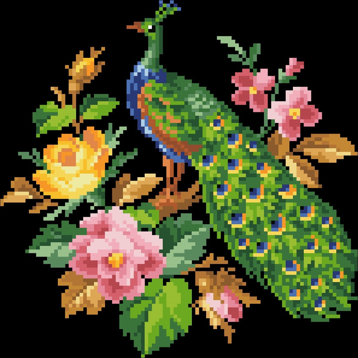 Peacock and Flowers Cross Stitch Pattern: Antique Berlin Embroidery (PDF) - Image 3