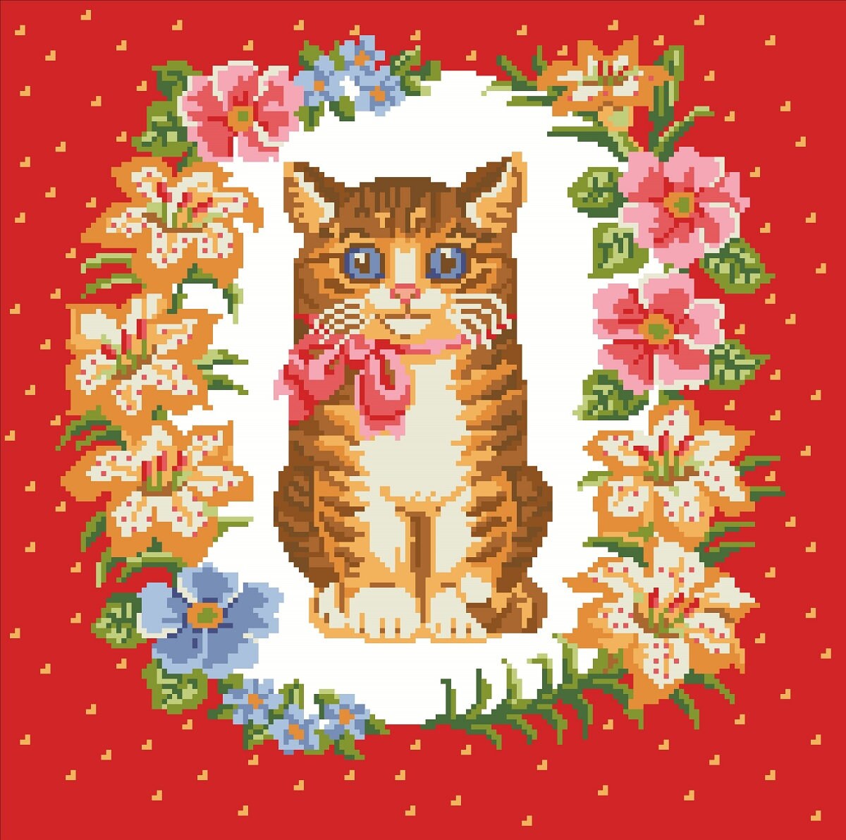 Kitten with Lilies Cross Stitch Pattern: Antique Berlin Embroidery (PDF) - Image 2