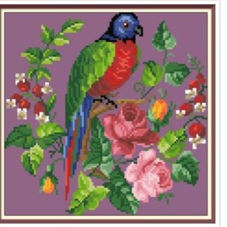 Parrot and Flowers Cross Stitch Pattern: Berlin Embroidery (PDF)