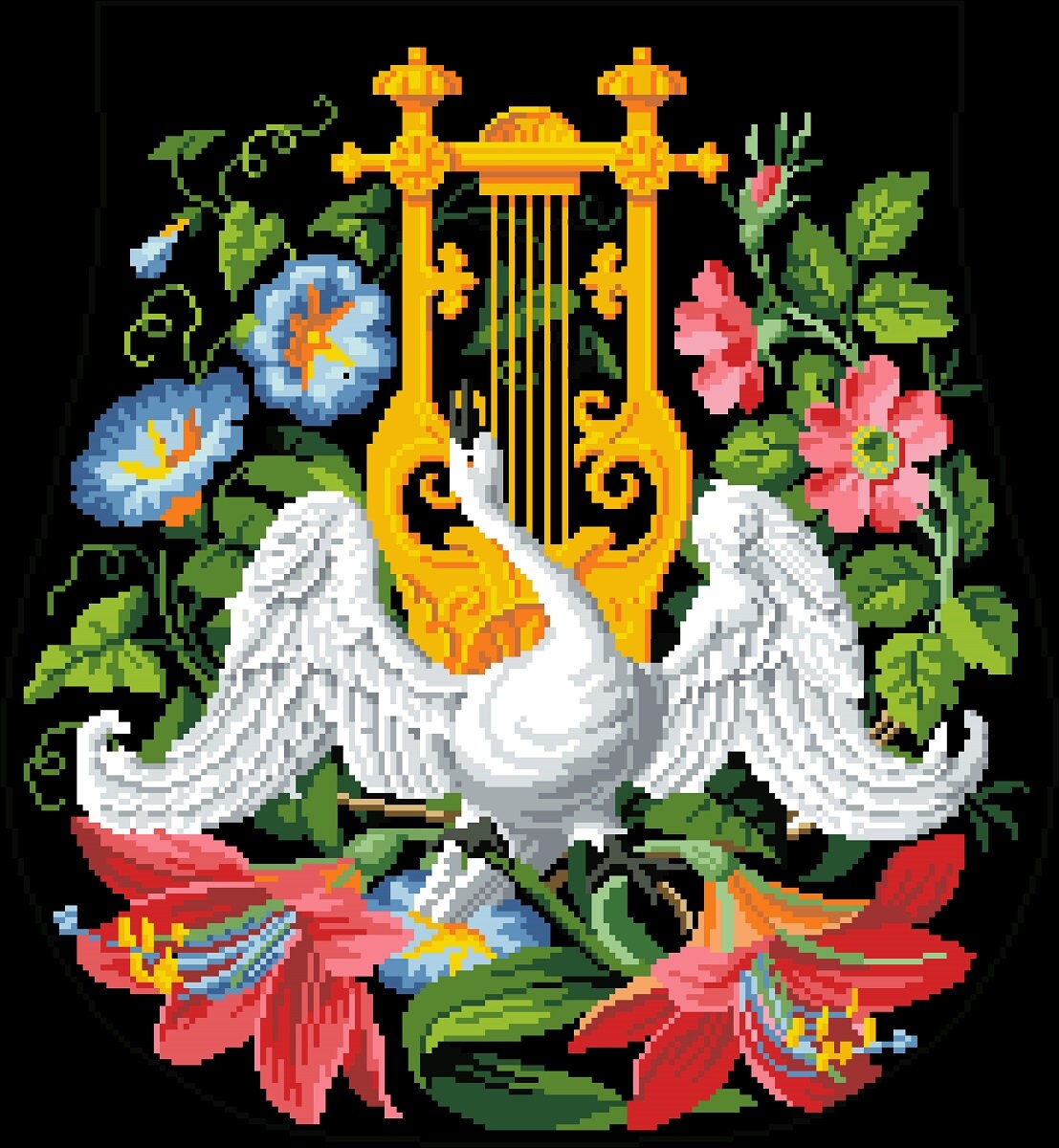 Swan and Flowers Cross Stitch Pattern: Antique Berlin Embroidery (PDF) - Image 3