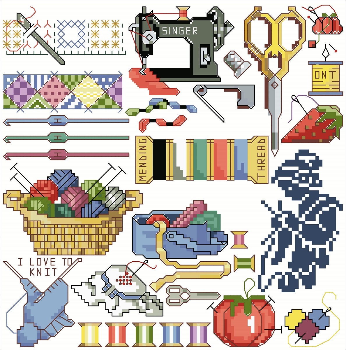 Vintage Needlewoman Cross Stitch Pattern: Sewing Accessories (PDF) - Image 2