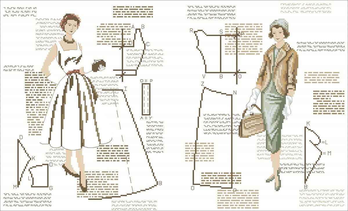 Vintage Cutting & Sewing Cross Stitch Pattern: Antique Design (PDF) - Image 2