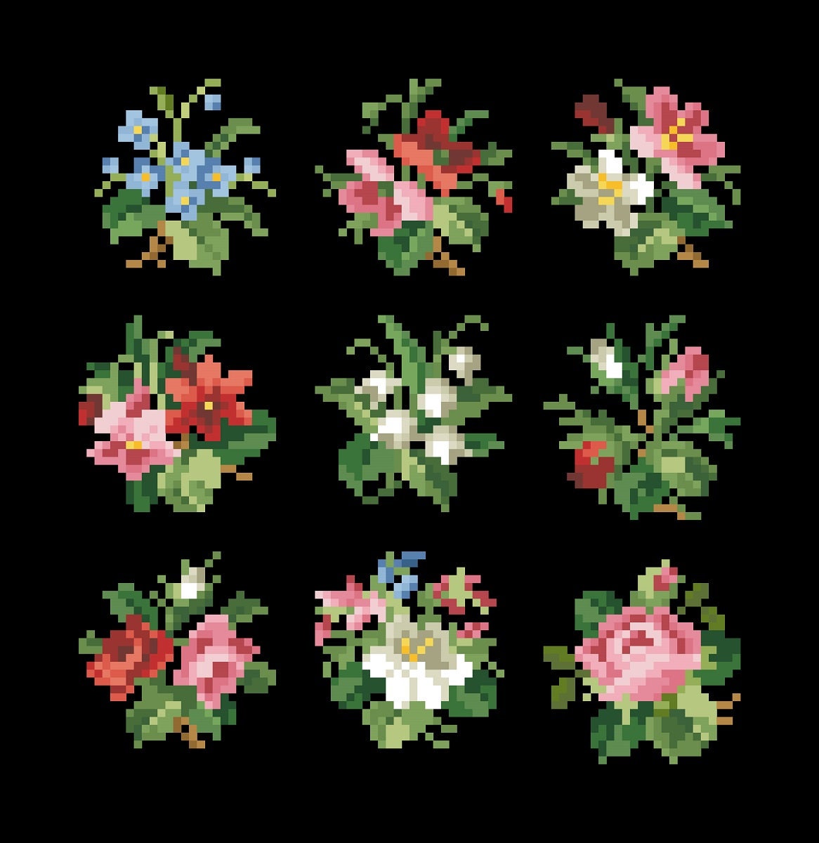 Miniature Bouquet Cross Stitch Pattern: Antique Berlin Embroidery (PDF) - Image 3