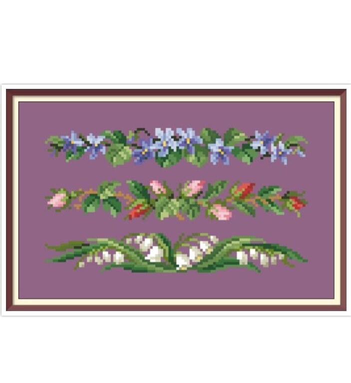 Flower Garland Cross Stitch Pattern: Antique Berlin Embroidery (PDF)