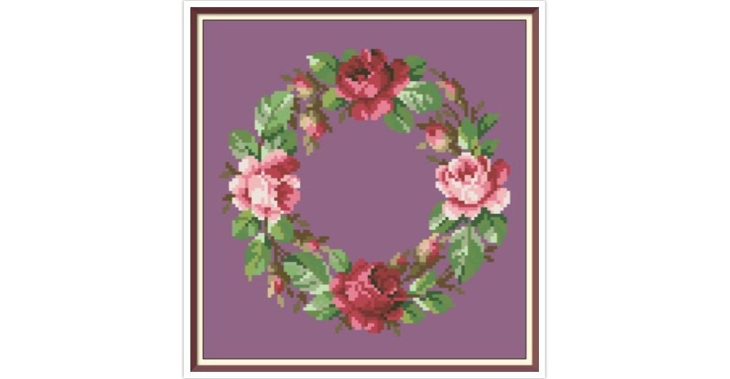Antique Floral Wreath Cross Stitch Pattern: Berlin Embroidery (PDF)
