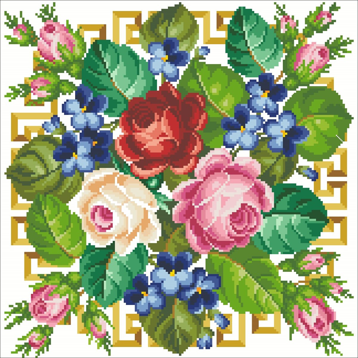 Antique Bouquet Cross Stitch Pattern: Berlin Embroidery (PDF Pattern) - Image 2