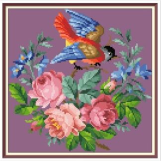 Little Bird and Flowers Cross Stitch Pattern: Antique Berlin Embroidery (PDF)