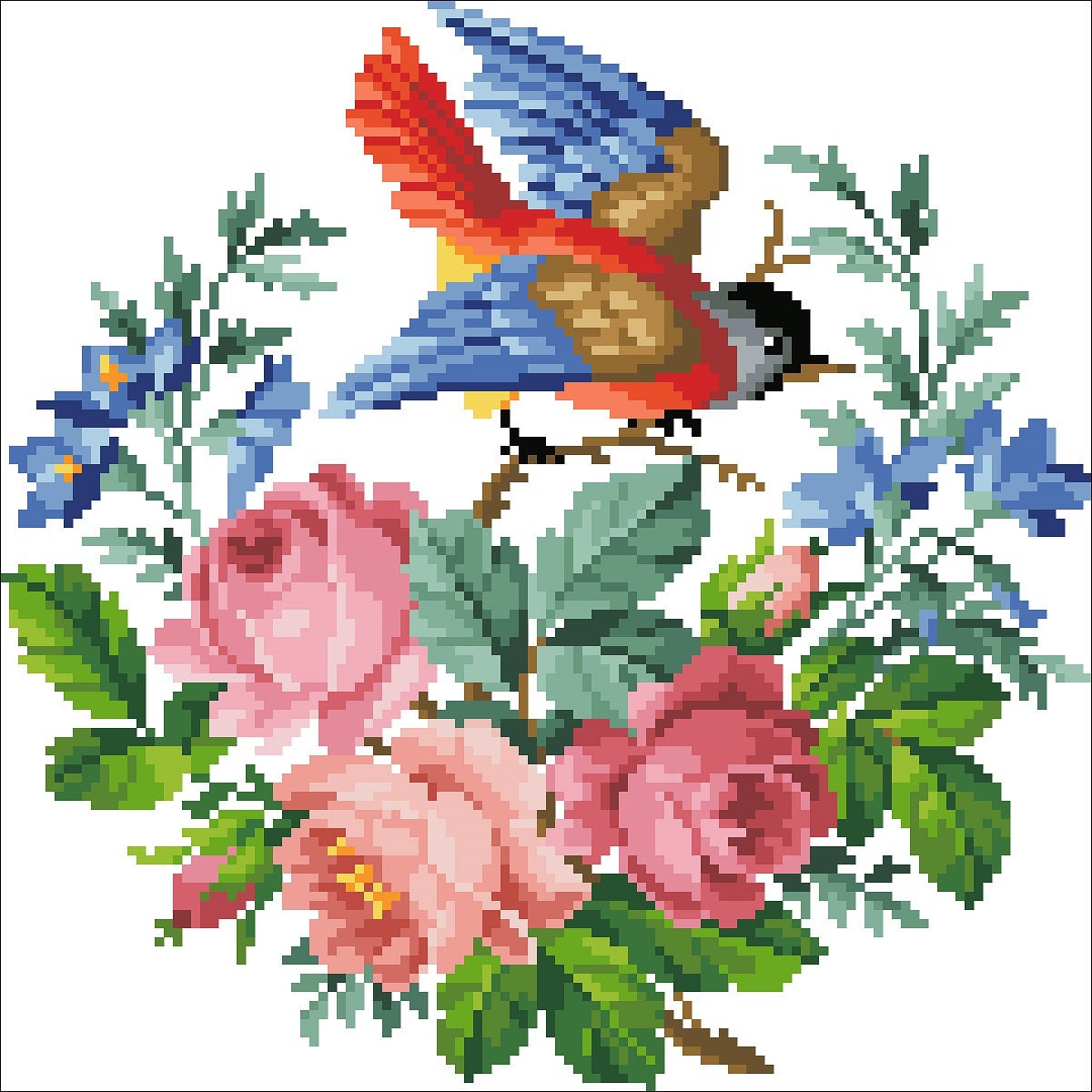 Little Bird and Flowers Cross Stitch Pattern: Antique Berlin Embroidery (PDF) - Image 2