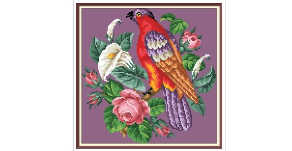 Bird and Flowers Cross Stitch Pattern: Antique Berlin Embroidery (PDF) - Image 4