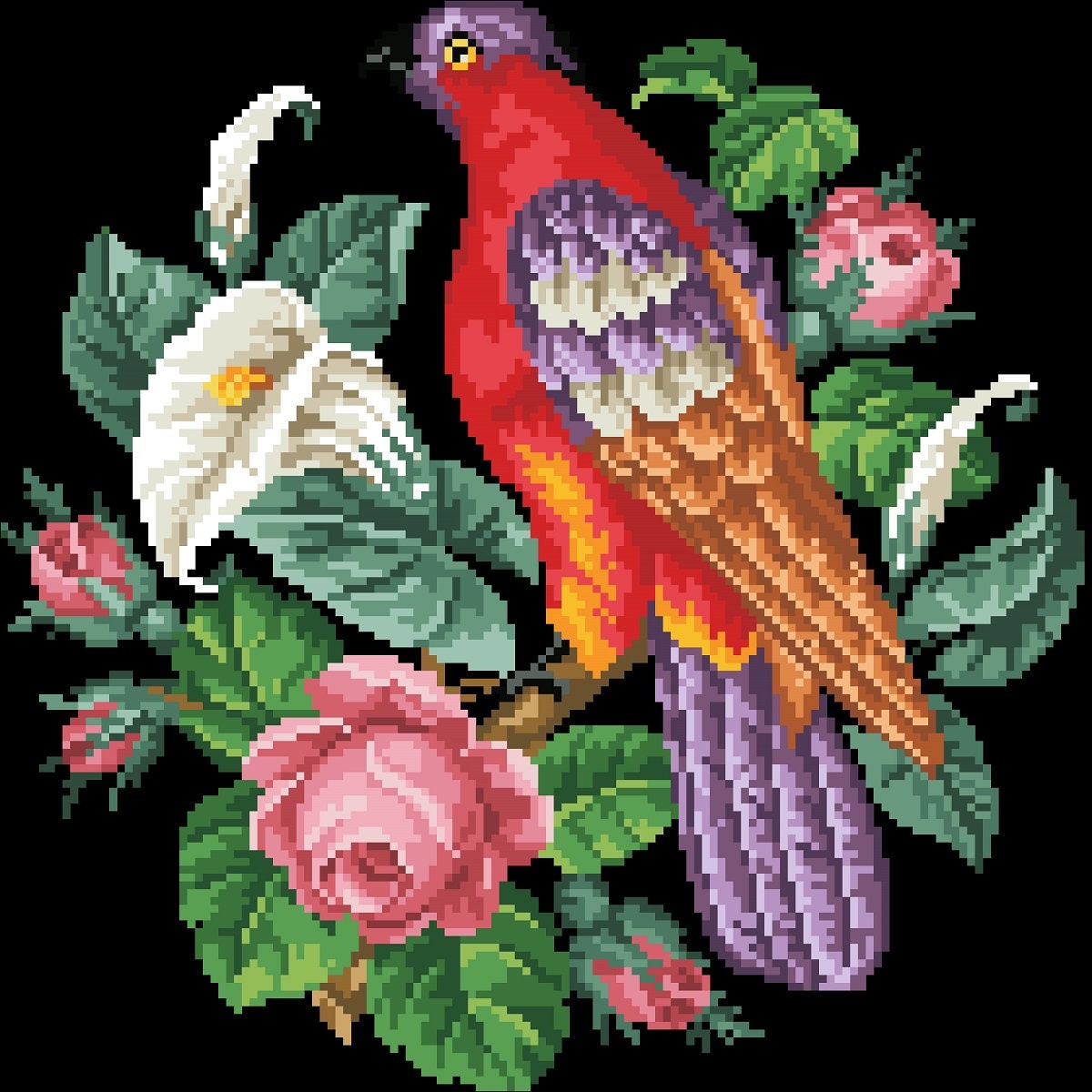 Bird and Flowers Cross Stitch Pattern: Antique Berlin Embroidery (PDF) - Image 3