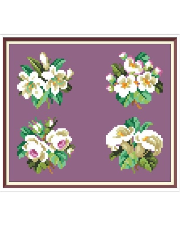 Miniature Bouquet Cross Stitch Pattern: Antique Berlin Embroidery (PDF)
